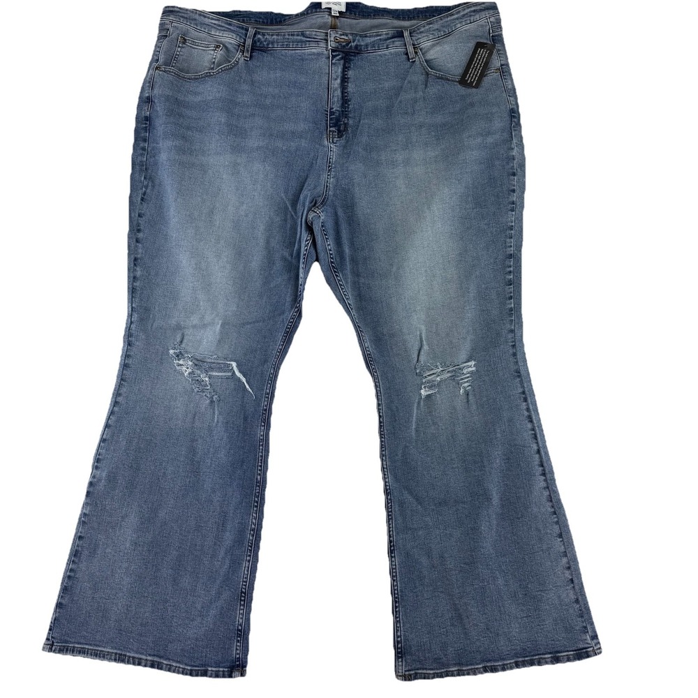 Candace Cameron Bure Pacific Denim Flare Jeans 32W Ripped Medium Wash Blue